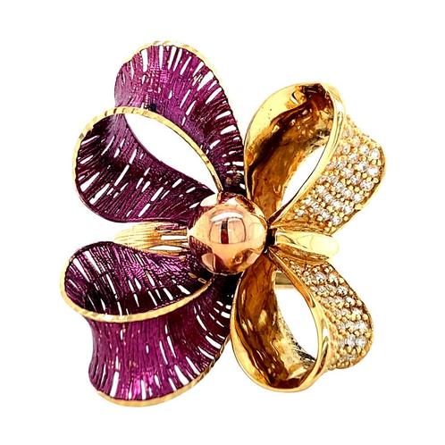 Gouden vintage strik ring met emaille en zirkonia 18 krt, Sieraden, Tassen en Uiterlijk, Ringen, Nieuw, Ophalen of Verzenden