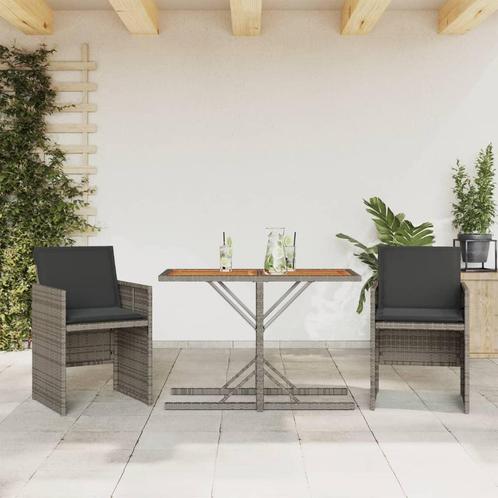 vidaXL 3-delige Bistroset met kussens poly rattan grijs, Tuin en Terras, Tuinsets en Loungesets, Nieuw, Rotan, Verzenden