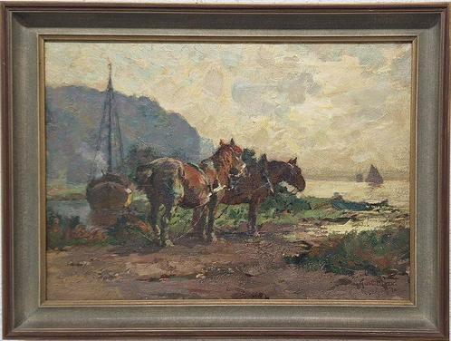 Gustav Marx (1855 - 1928) - Paarden aan het meer, Antiek en Kunst, Kunst | Schilderijen | Klassiek