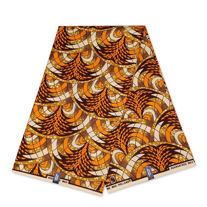Afrikaanse wax print stof - Oranje en Bruin Volcanic Flow Wa, Hobby en Vrije tijd, Stoffen en Lappen, Nieuw, Ophalen of Verzenden
