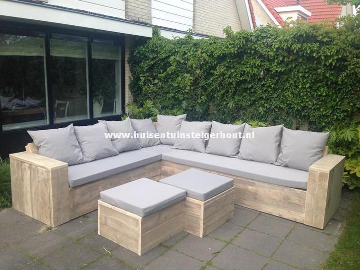 LOUNGE Hoekbank Loungeset Steigerhout Loungebank Actie, Tuin en Terras, Tuinsets en Loungesets, Bank, Bijzettafel, Eettafel, Hocker