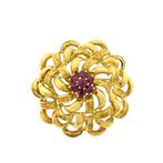 18 Krt. Antiek gouden broche met robijn (18 karaat broche), Sieraden, Tassen en Uiterlijk, Broches, Gebruikt, Overige kleuren