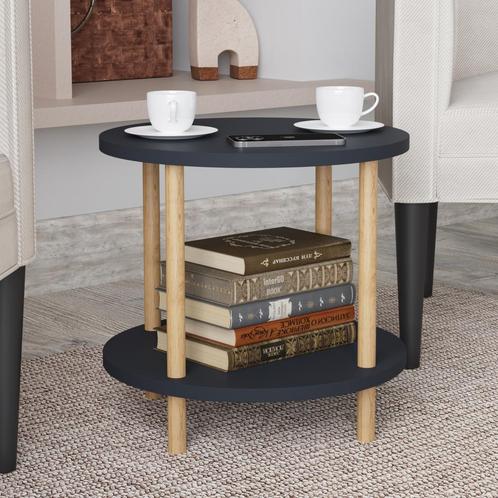 Bijzettafel Ves rond met onderblad Ø42x49 cm grijs en houtkl, Huis en Inrichting, Tafels | Bijzettafels, Verzenden