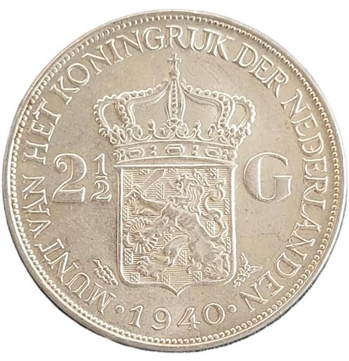 Nederlandse zilveren Rijksdaalder 1940 Wilhelmina, Postzegels en Munten, Munten | Nederland, Losse munt, Koningin Wilhelmina, Zilver
