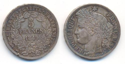 5 Francs 1849 A Paris Frankreich: 2 Republik, 1848-1852, Postzegels en Munten, Munten en Bankbiljetten | Toebehoren, Verzenden
