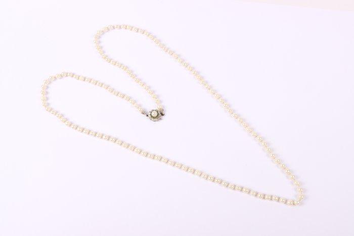 Halsketting - 18 karaat Witgoud Parel - Smaragd - Lang 1950s, Sieraden, Tassen en Uiterlijk, Kettingen