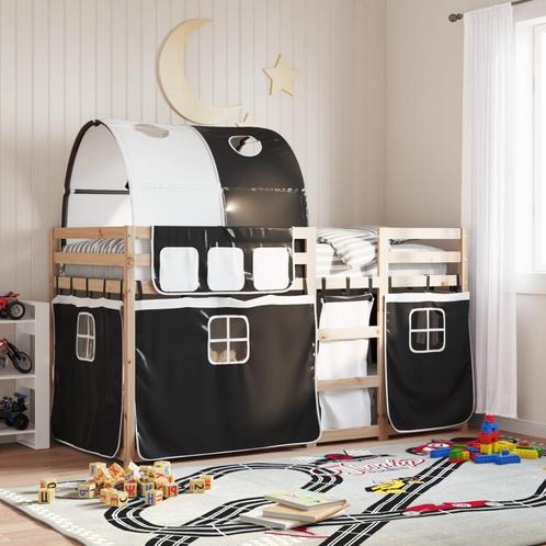 vidaXL Stapelbed met gordijnen 75x190 cm grenenhout wit en, Huis en Inrichting, Slaapkamer | Bedden, Zwart, Nieuw, Hout, Verzenden