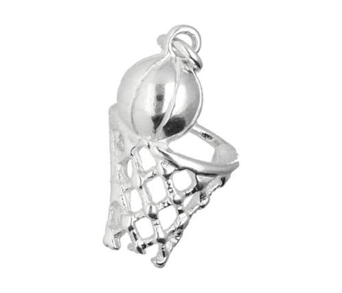 Zilveren Basketbal ketting hanger - met net, Sieraden, Tassen en Uiterlijk, Kettinghangers, Verzenden