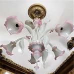 Kroonluchter - Murano-glas wit, zijdeachtig en roze, 5