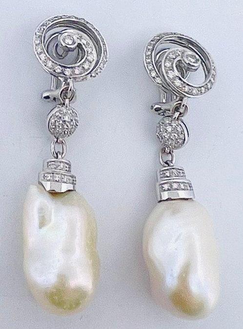 Oorbellen - 18 karaat Witgoud Diamant (Natuurlijk) - Parel, Sieraden, Tassen en Uiterlijk, Oorbellen