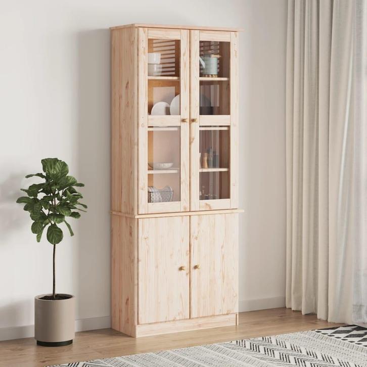 vidaXL Vitrinekast ALTA 77x35x186,5 cm massief grenenhout, Huis en Inrichting, Kasten | Buffetkasten, 25 tot 50 cm, Nieuw, Grenenhout
