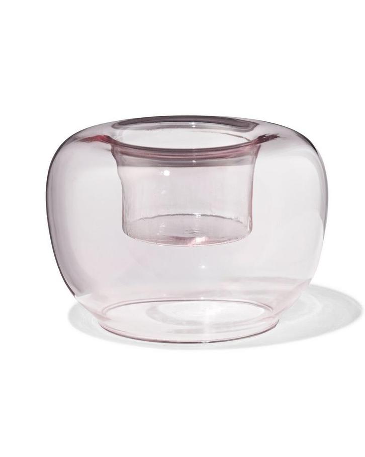 HEMA Theelichthouder glas retro roze, Hobby en Vrije tijd, Theezakjes, Verzenden