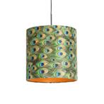 Hanglamp met velours kap pauw met goud 40 cm - Combi, Nieuw, Overige materialen, Klassiek / Antiek, 75 cm of meer