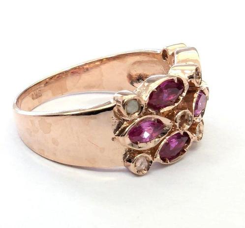 Zonder Minimumprijs - Ring - 9 kt. Roségoud, Zilver Robijn -, Sieraden, Tassen en Uiterlijk, Ringen