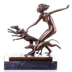 Figuur - Art Deco Bronzefigur Weiblicher Akt mit Hunden