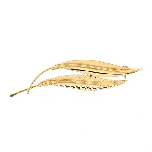 Gouden veer broche | Vintage (gouden broche, geelgoud), Sieraden, Tassen en Uiterlijk, Broches, Overige kleuren, Gebruikt, Goud
