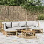 vidaXL 7-delige Loungeset met lichtgrijze kussens bamboe, Verzenden, Nieuw, Hout, Loungeset