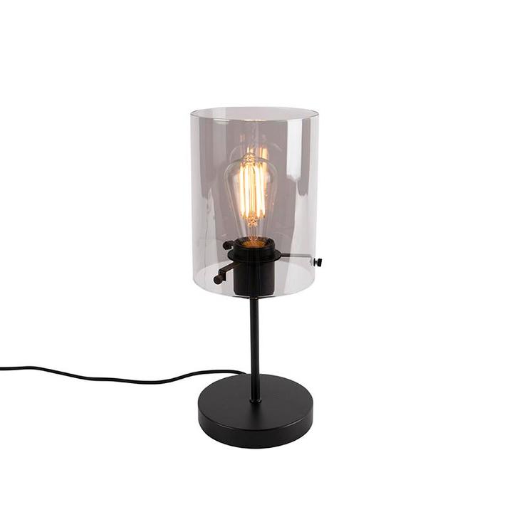 Design tafellamp zwart met smoke glas op standaard - Dome, Huis en Inrichting, Lampen | Tafellampen, Nieuw, Glas, Minder dan 50 cm