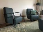 Set van 2 leren draaifauteuils met stervoet - blauw leer, Huis en Inrichting, Fauteuils, Ophalen of Verzenden, Nieuw, Leer