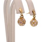 Geelgouden oorbellen met bolletjes hanger; zirconia, Sieraden, Tassen en Uiterlijk, Oorbellen, Gebruikt, Overige kleuren, Ophalen of Verzenden