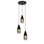 Moderne hanglamp zwart met smoke glas 3-lichts - Drop, Huis en Inrichting, Lampen | Hanglampen, Nieuw, Glas, Modern, 75 cm of meer