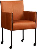 Cognac leren moderne kuipstoel - poot rond zwart met wiel -, Huis en Inrichting, Stoelen, Overige kleuren, Nieuw, Leer, Ophalen of Verzenden