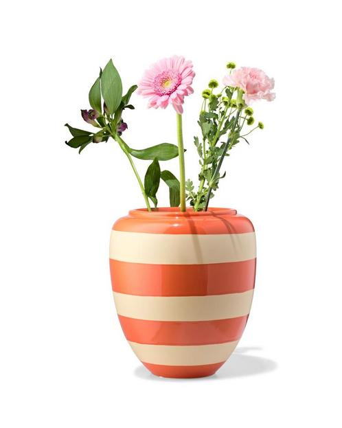 HEMA Vaas 25.8cm keramiek strepen oranje, Huis en Inrichting, Woonaccessoires | Vazen, Nieuw, Verzenden