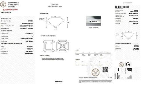1 pcs Diamant (Natuurlijk) - 2.02 ct - Carré - I - IF -, Sieraden, Tassen en Uiterlijk, Edelstenen