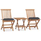 vidaXL 3-delige Tuinset inklapbaar met kussen massief, Tuin en Terras, Tuinsets en Loungesets, 2 zitplaatsen, Verzenden, Teakhout