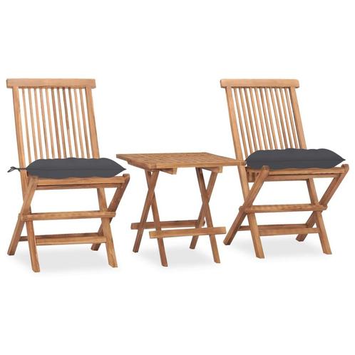 vidaXL 3-delige Tuinset inklapbaar met kussen massief, Tuin en Terras, Tuinsets en Loungesets, Tuinset, Nieuw, 2 zitplaatsen, Teakhout
