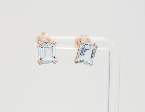 Oorbellen - 9 kt. Geel goud, Roségoud Aquamarijn, Sieraden, Tassen en Uiterlijk, Oorbellen