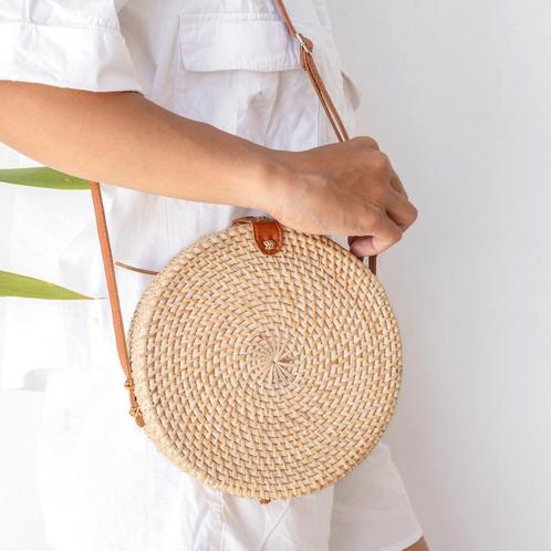 Ronde rotan tas beige handgemaakte crossbody tas Senja, Sieraden, Tassen en Uiterlijk, Tassen | Damestassen, Nieuw, Verzenden