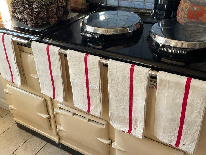 5 vroege 20e-eeuwse linnen theedoeken met S. initialen. -, Antiek en Kunst, Antiek | Kleden en Textiel