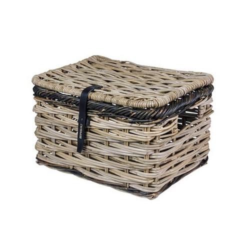 Basil Mand Dijon Small  rotan grijs/zwart met Deksel, Fietsen en Brommers, Fietsaccessoires | Fietsmanden, Nieuw, Verzenden