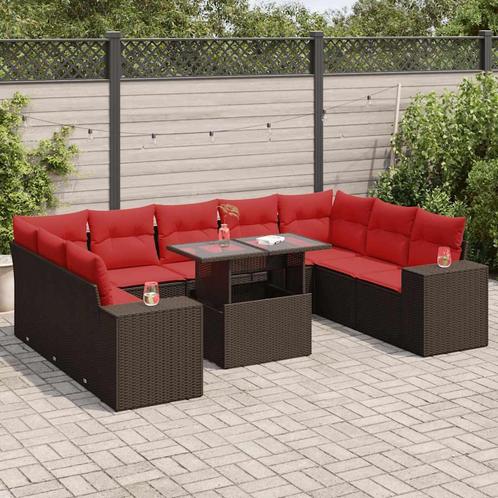 vidaXL 10-delige Loungeset met kussens poly rattan acacia, Tuin en Terras, Tuinsets en Loungesets, Loungeset, Nieuw, Rotan, Verzenden