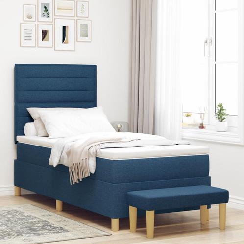 vidaXL Boxspringbed met matras en bank stof blauw 100x200 cm, Huis en Inrichting, Slaapkamer | Bedden, 100 cm, 200 cm, Blauw, Eenpersoons