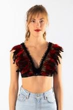 Top met Veren Rood Bruin XS S M Verentop Steampunk Topje Vee, Kleding | Dames, Ophalen of Verzenden, Nieuw, Carnaval, Kleding