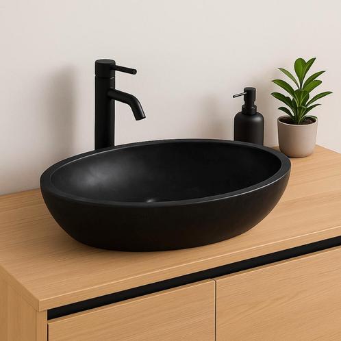 Wasbak | Wastafel | Marmer | 60x40x12 | Natuursteen | Zwart, Doe-het-zelf en Verbouw, Sanitair, Nieuw, Steen, Wastafel, Verzenden