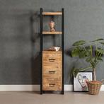 Boekenkast Mangohout Britt Smal Met Lades 200, Nieuw, 50 tot 100 cm, Industriële meubels, 25 tot 50 cm