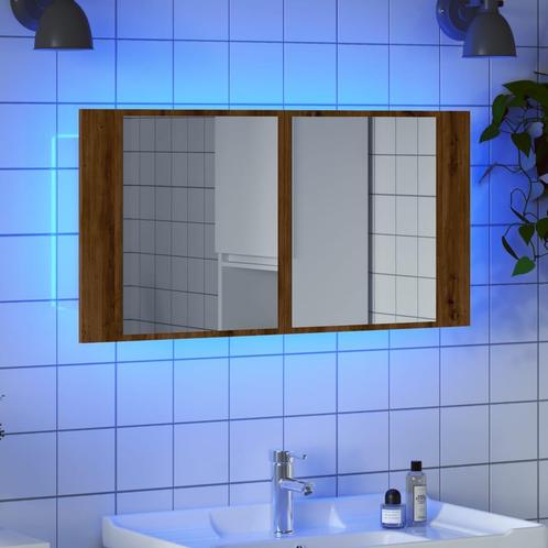 vidaXL Spiegelkast LED 90x12x45 cm bewerkt hout artisanaal, Huis en Inrichting, Tafels | Kaptafels, Nieuw, Verzenden