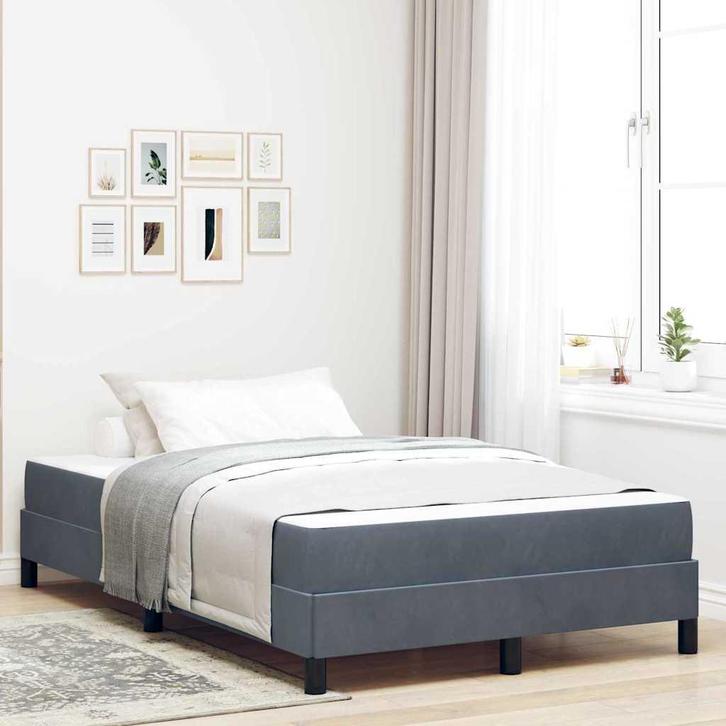 vidaXL Boxspringbed met matras Donkergrijs 120 x 200 cm Stof, Huis en Inrichting, Slaapkamer | Bedden, Grijs, Nieuw, Stof, Verzenden