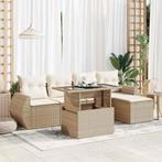 vidaXL 6-delige Loungeset met kussens poly rattan beige, Tuin en Terras, Verzenden, Nieuw, Rotan, Loungeset