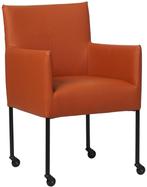 Cognac leren moderne kuipstoel - poot rond zwart met wiel -, Huis en Inrichting, Stoelen, Overige kleuren, Nieuw, Leer, Ophalen of Verzenden