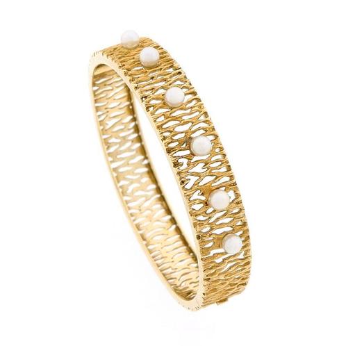 Gouden fantasie slaven armband met parels (schakelarmband), Sieraden, Tassen en Uiterlijk, Armbanden, Goud, Gebruikt, Met edelsteen