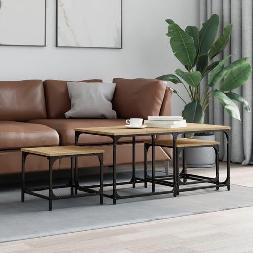vidaXL 3-delige Tafeltjesset bewerkt hout sonoma, Huis en Inrichting, Tafels | Salontafels, Nieuw, 50 tot 100 cm, Overige houtsoorten