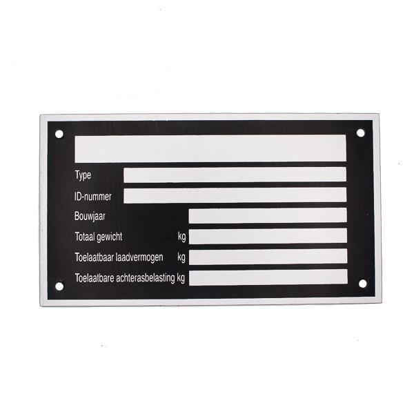 Typeplaat / typeplaatje 125x70 mm aluminium Nederlandse, Auto-onderdelen, Overige Auto-onderdelen, Nieuw, Ophalen of Verzenden