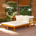 vidaXL Ligstoelen 2 st met crèmewitte kussens acaciahout, Verzenden, Nieuw, Hardhout
