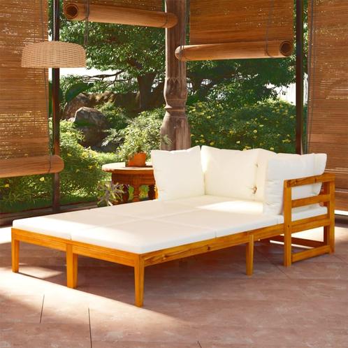 vidaXL Ligstoelen 2 st met crèmewitte kussens acaciahout, Tuin en Terras, Tuinsets en Loungesets, Nieuw, Hardhout, Verzenden