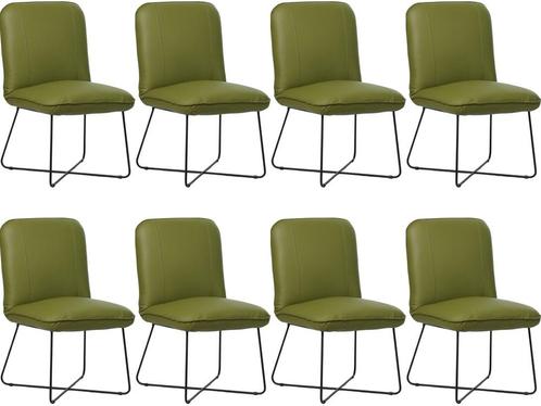 Set van 8 Groene leren industriële design eetkamerstoelen -, Huis en Inrichting, Stoelen, Vijf, Zes of meer stoelen, Nieuw, Leer