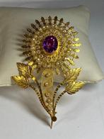 Broche - 18 karaat Geel goud Amethist - Parel